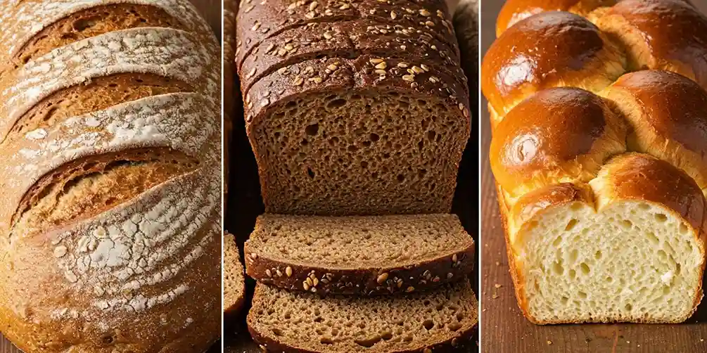 An assortment of bread options – whole grain, rye, and brioche.